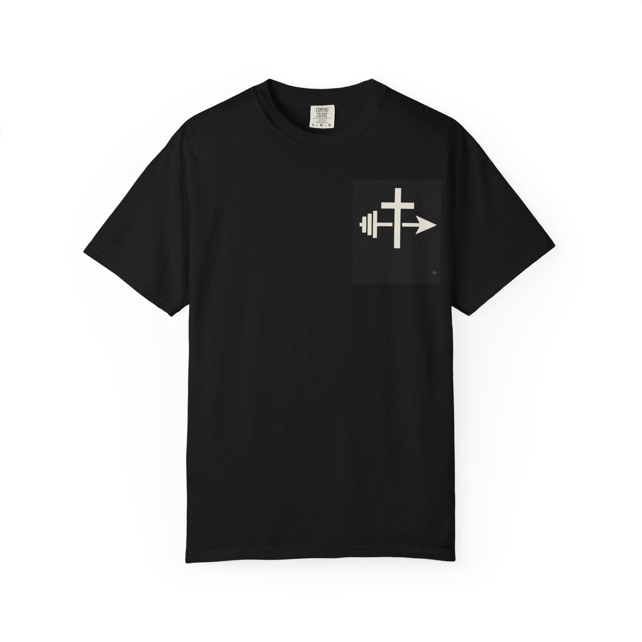 Cross and Barbell Chest Logo T-Shirt | Faith Fitness Tee
