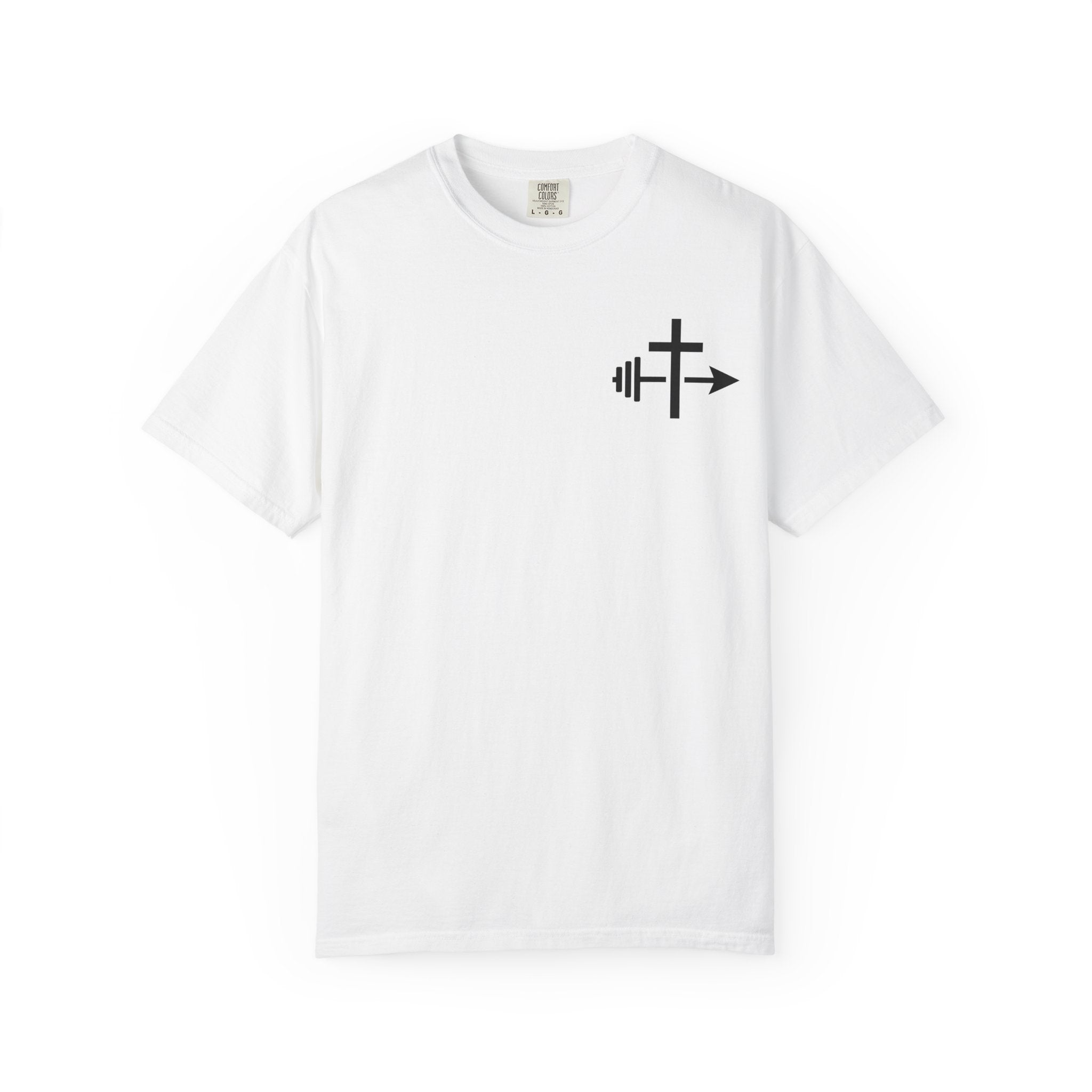 Cross and Barbell Chest Logo T-Shirt | Faith Fitness Tee