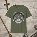 Bible Bow and Barbell Emblem T-Shirt | Fitness Crossed Barbell Logo