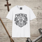 Bible Bow and Barbell Emblem T-Shirt | Fitness Crossed Barbell Logo