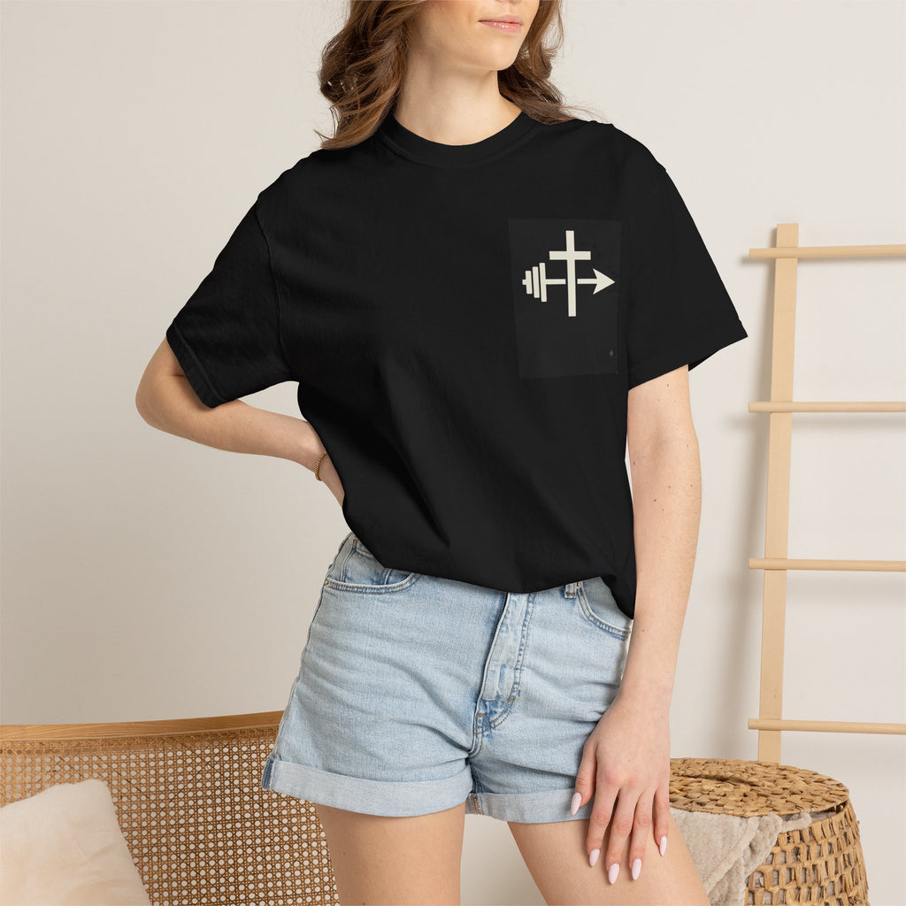 Cross and Barbell Chest Logo T-Shirt | Faith Fitness Tee