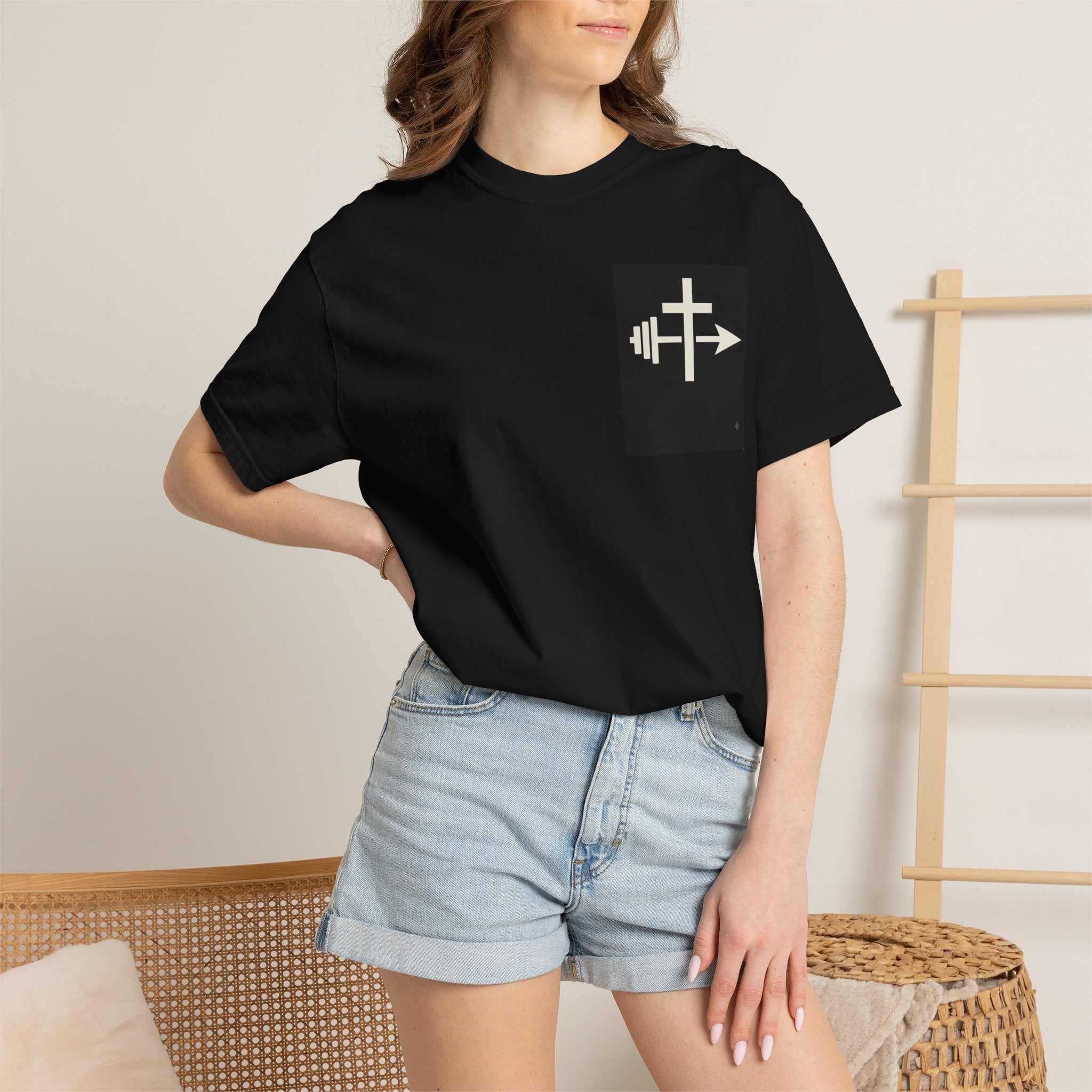 Cross and Barbell Chest Logo T-Shirt | Faith Fitness Tee
