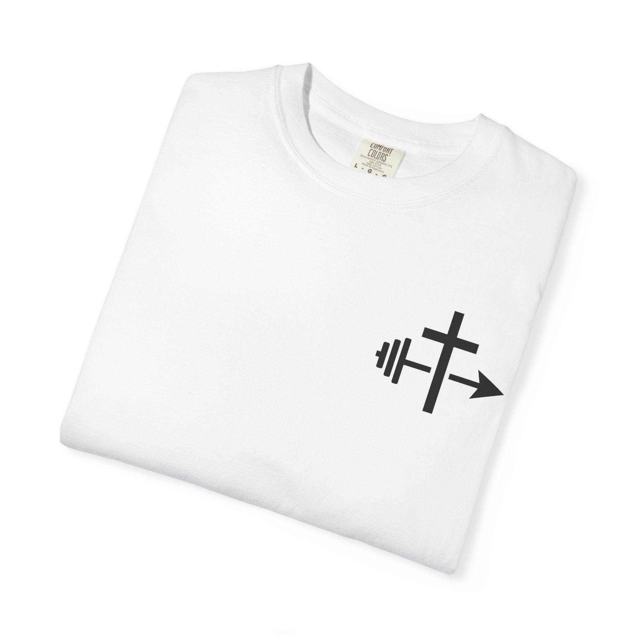 Cross and Barbell Chest Logo T-Shirt | Faith Fitness Tee