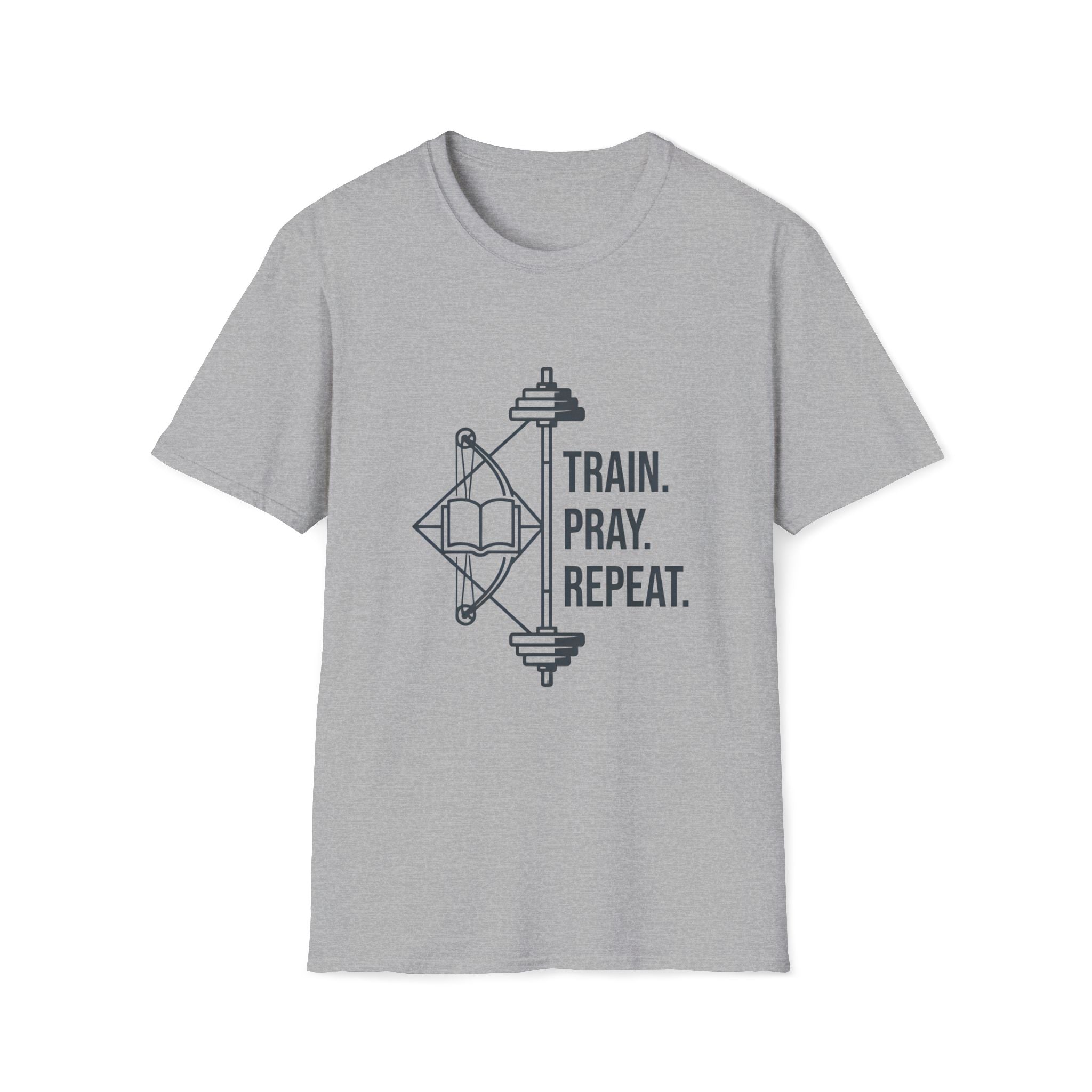 Train Pray Repeat Minimalist Cross T-Shirt