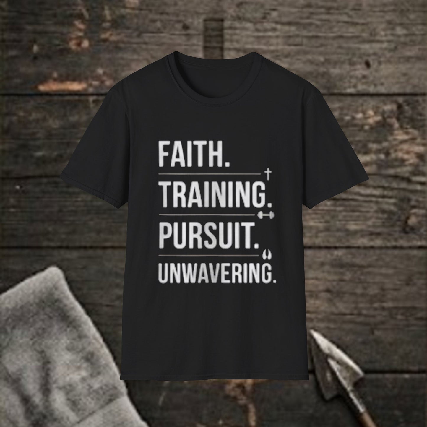 "Faith. Training. Pursuit. Unwavering." Christian Inspirational Tee