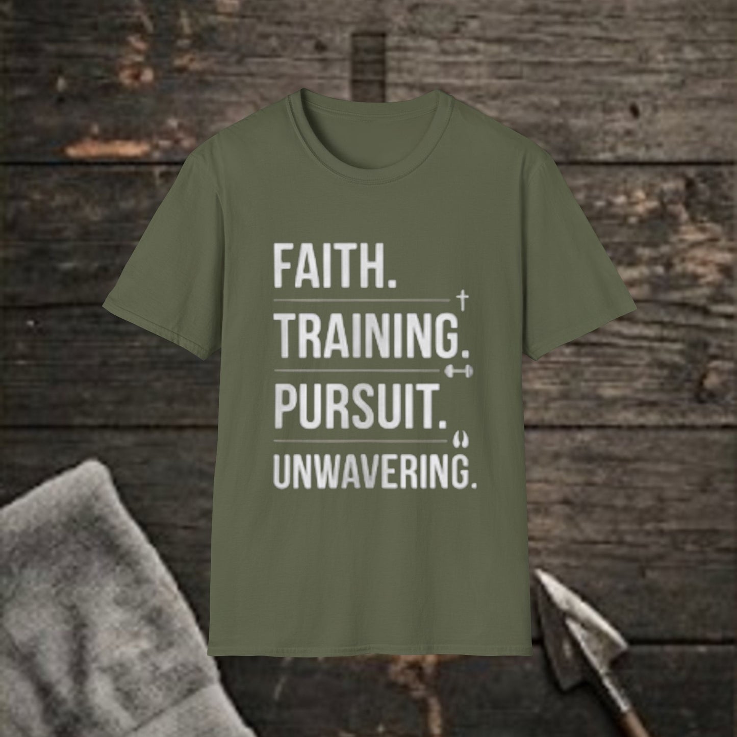 "Faith. Training. Pursuit. Unwavering." Christian Inspirational Tee