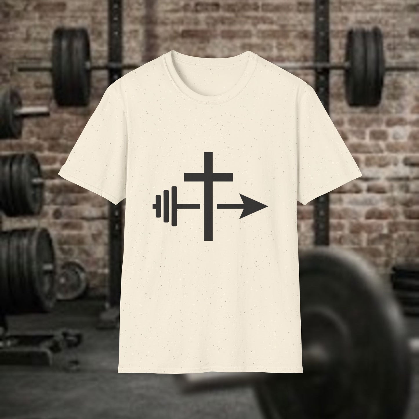 Christian Workout Shirt: Cross, Barbell and Arrow  Minimalist Christian Tee