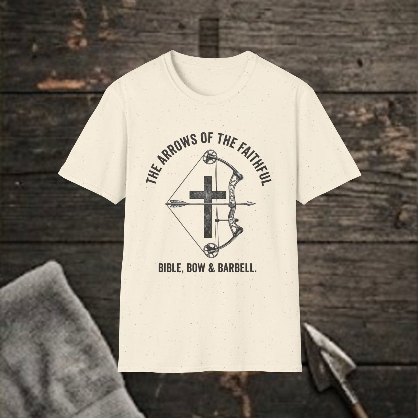 Faithful Archer T‑Shirt — “The Arrows of the Faithful” Christian Bow & Cross Design