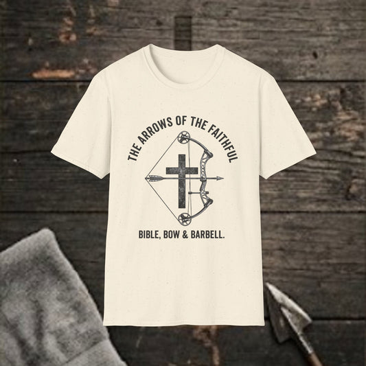 Faithful Archer T‑Shirt — “The Arrows of the Faithful” Christian Bow & Cross Design