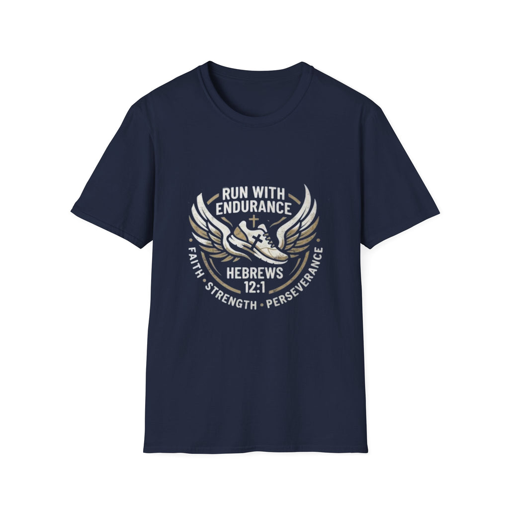 Hebrews 12:1 Faith, Strength, Perseverance and Endurance, Faith and Fitness T-Shirt