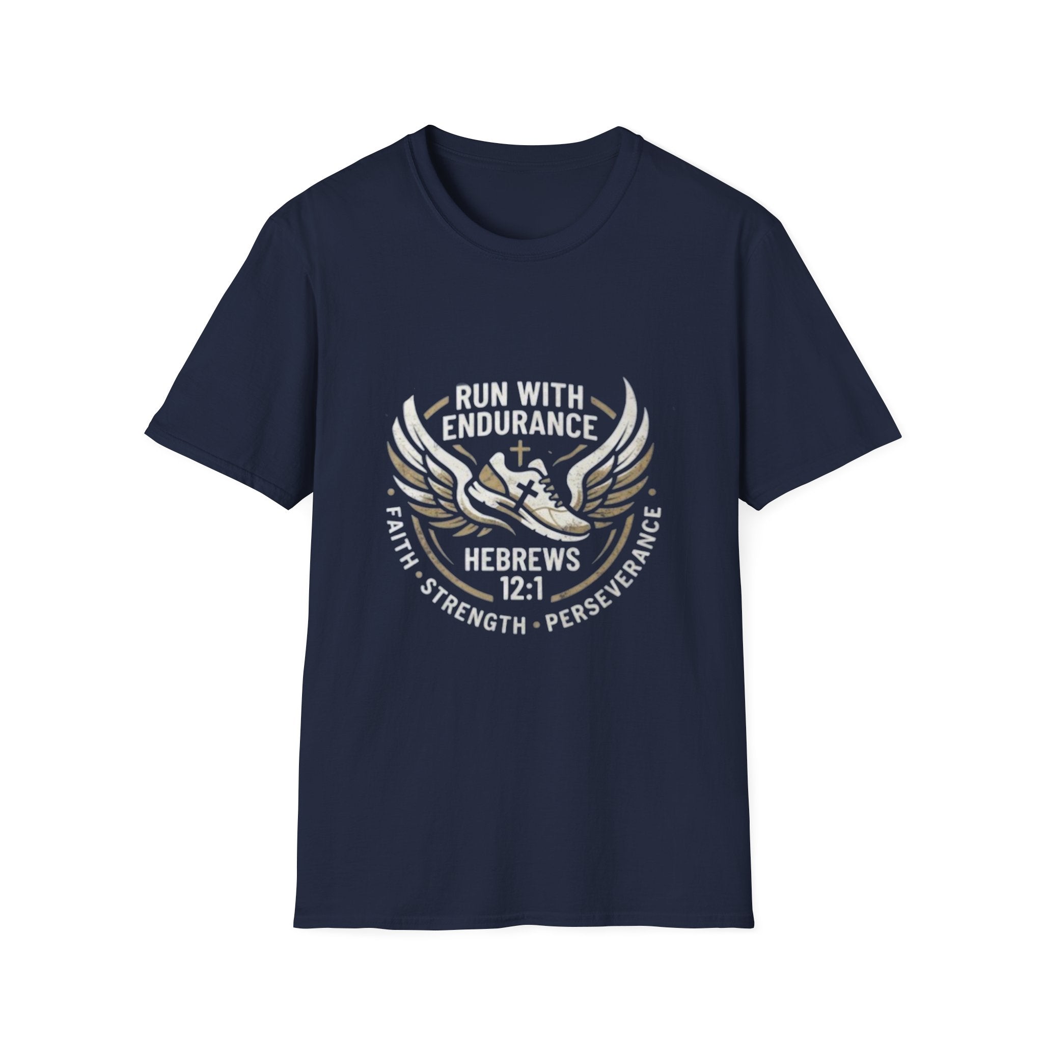 Hebrews 12:1 Faith, Strength, Perseverance and Endurance, Faith and Fitness T-Shirt