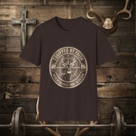 Christian Hunting and Fitness Tee— Equipped By Faith Deer Compass Graphic Tee