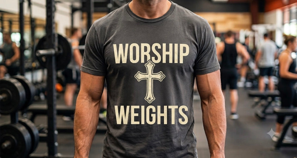 Christian Workout Shirt: Worship and Weights T-Shirt — Christian Fitness Faith Tee
