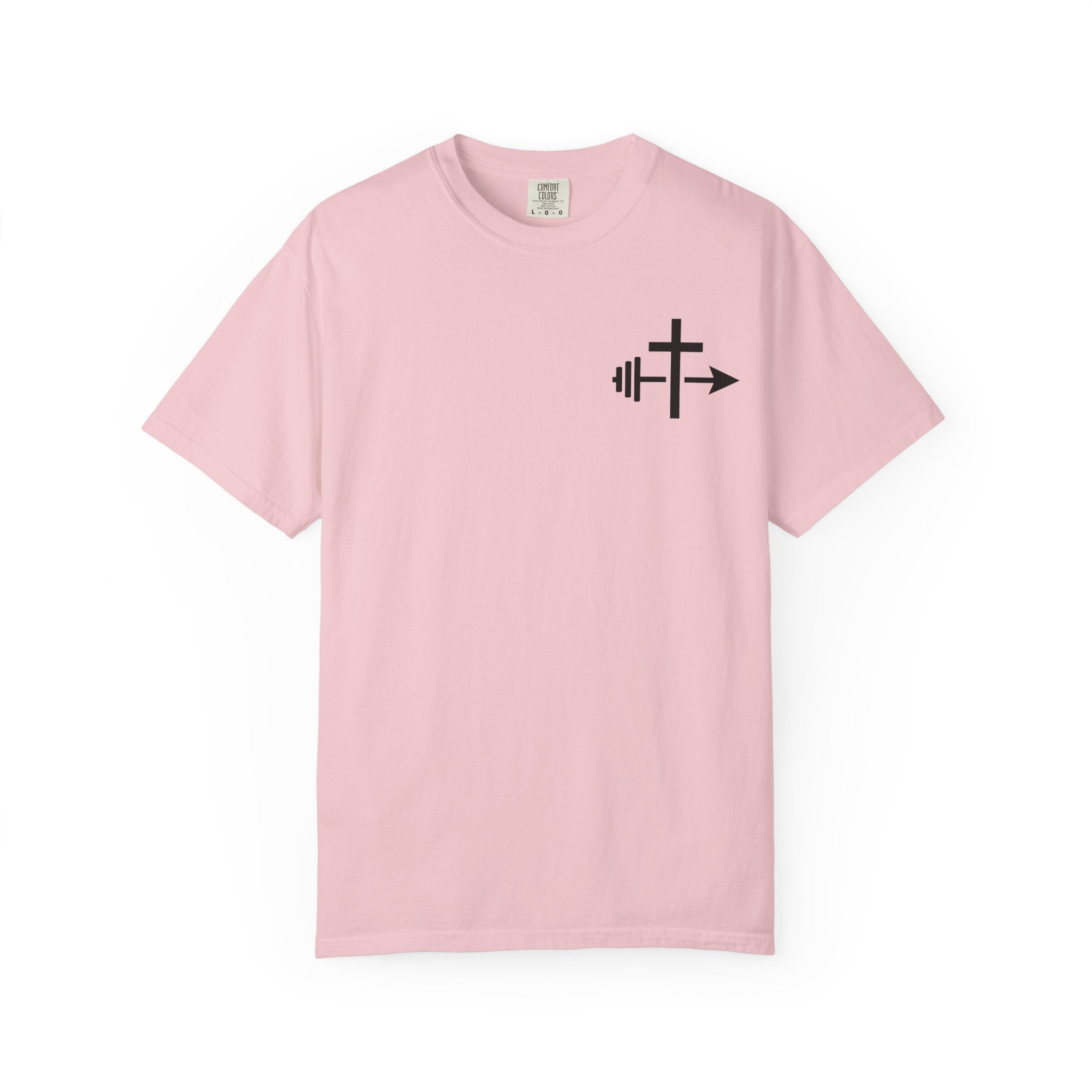 Cross and Barbell Chest Logo T-Shirt | Faith Fitness Tee