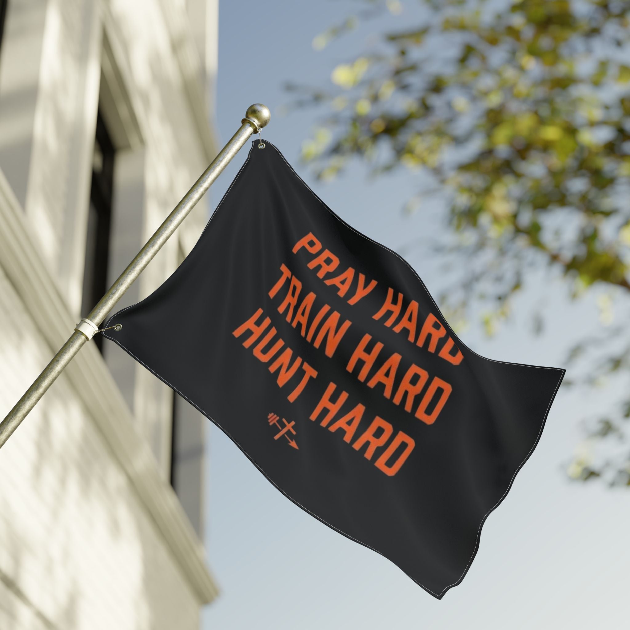Pray Hard Train Hard Hunt Hard Flag | Double-Sided Outdoor Banner