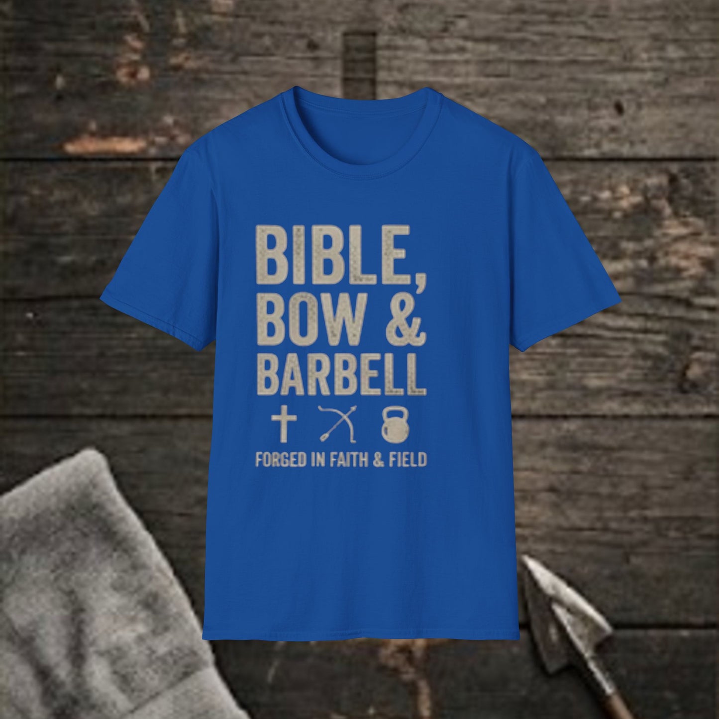 Bible, Bow & Barbell T‑Shirt — Christian Workout  Tee