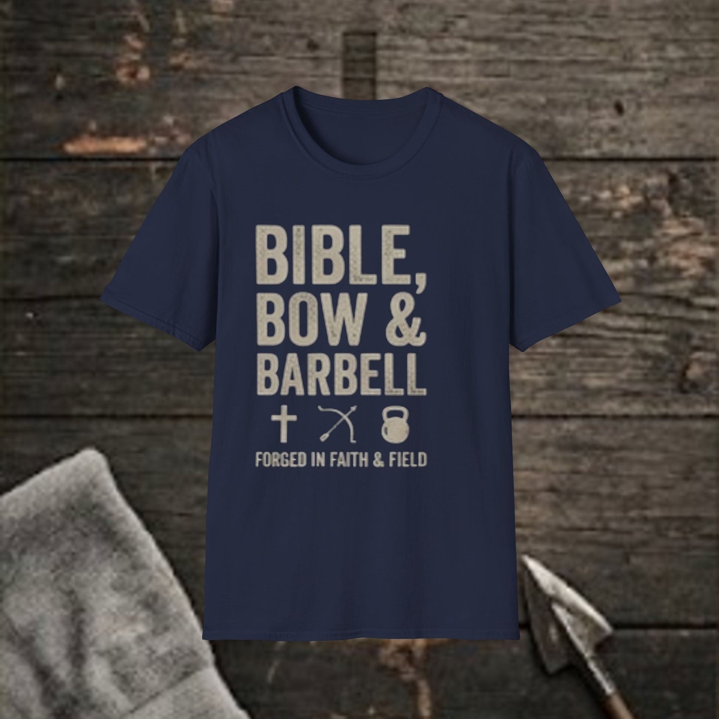 Bible, Bow & Barbell T‑Shirt — Christian Workout  Tee