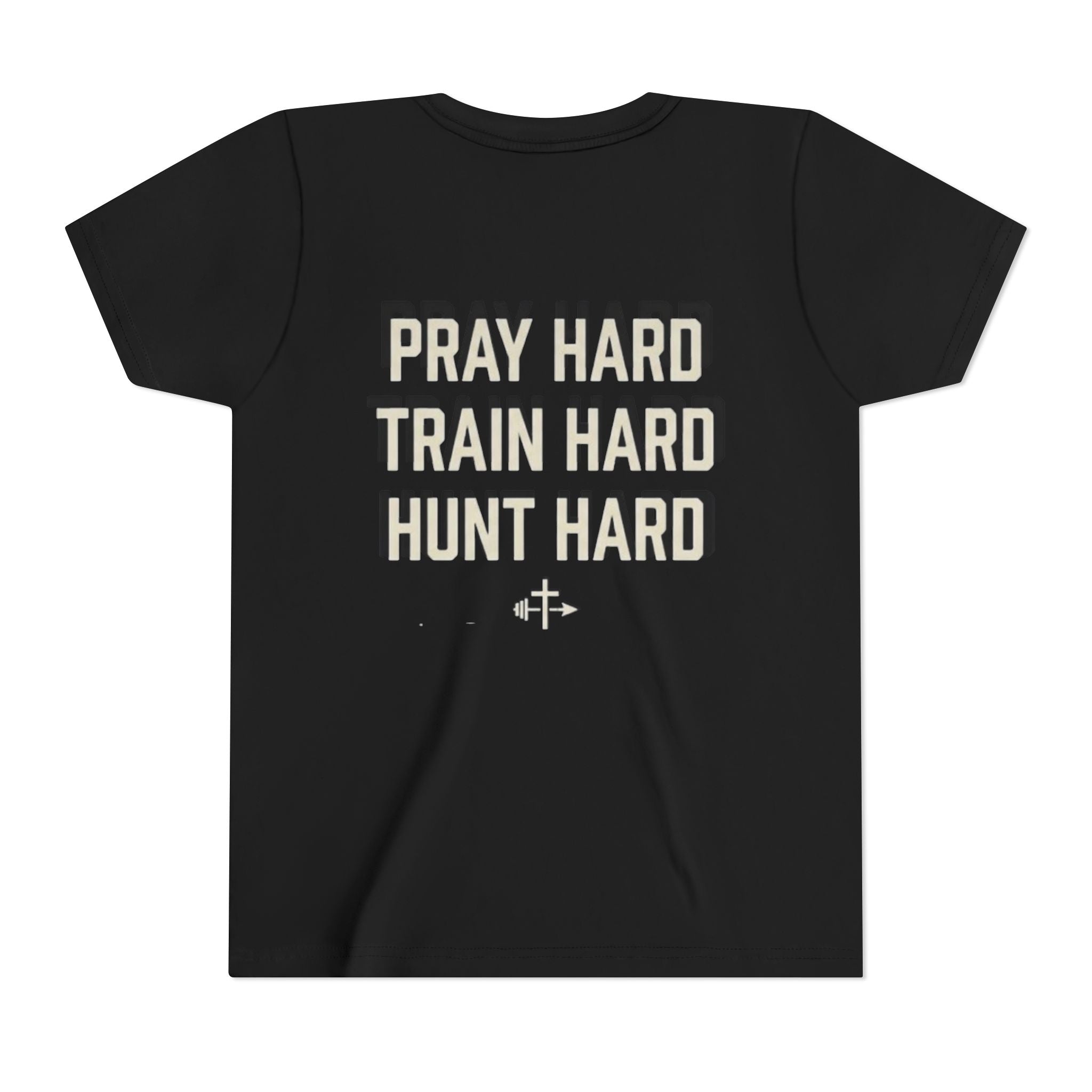Youth Tee - "Pray Hard Train Hard Hunt Hard" Camo Faith & Hunting Kids Shirt