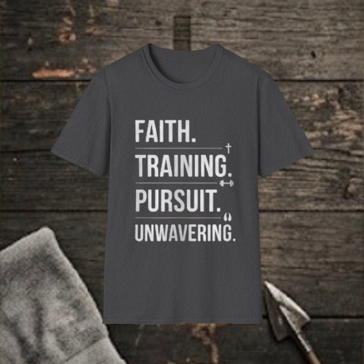 "Faith. Training. Pursuit. Unwavering." Christian Inspirational Tee
