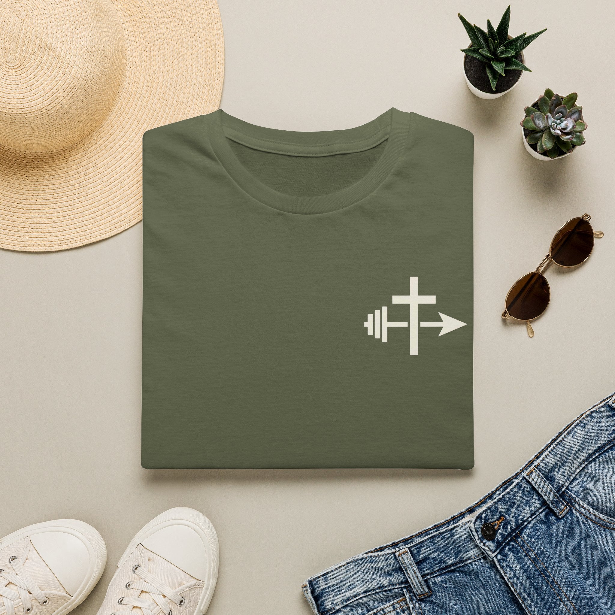 Barbell Cross Arrow T-Shirt | Christian Fitness Tee