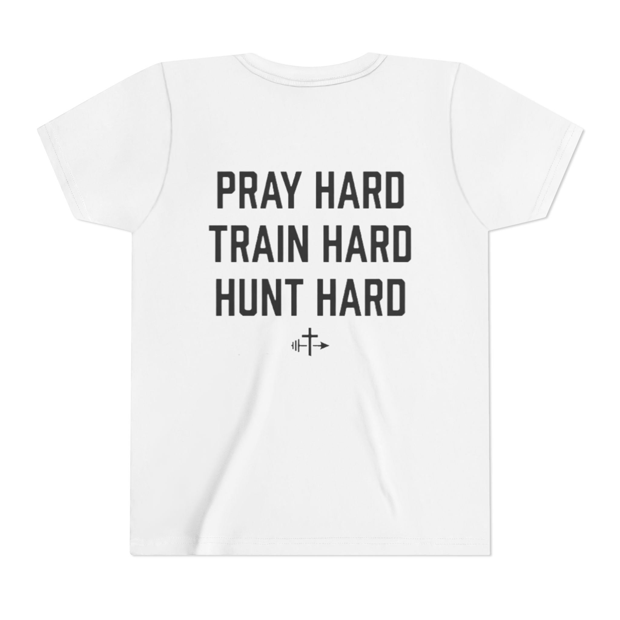 Youth Tee - "Pray Hard Train Hard Hunt Hard" Camo Faith & Hunting Kids Shirt
