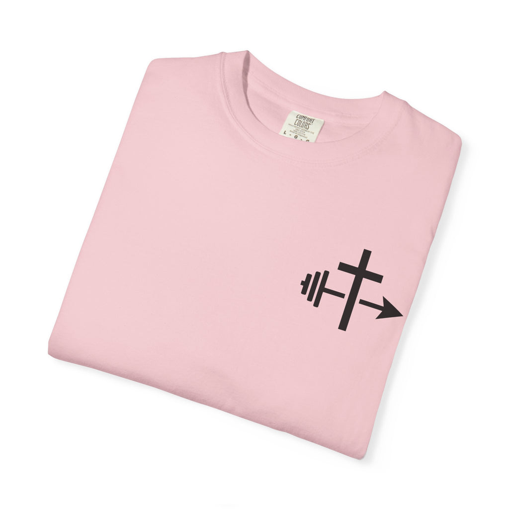 Cross and Barbell Chest Logo T-Shirt | Faith Fitness Tee