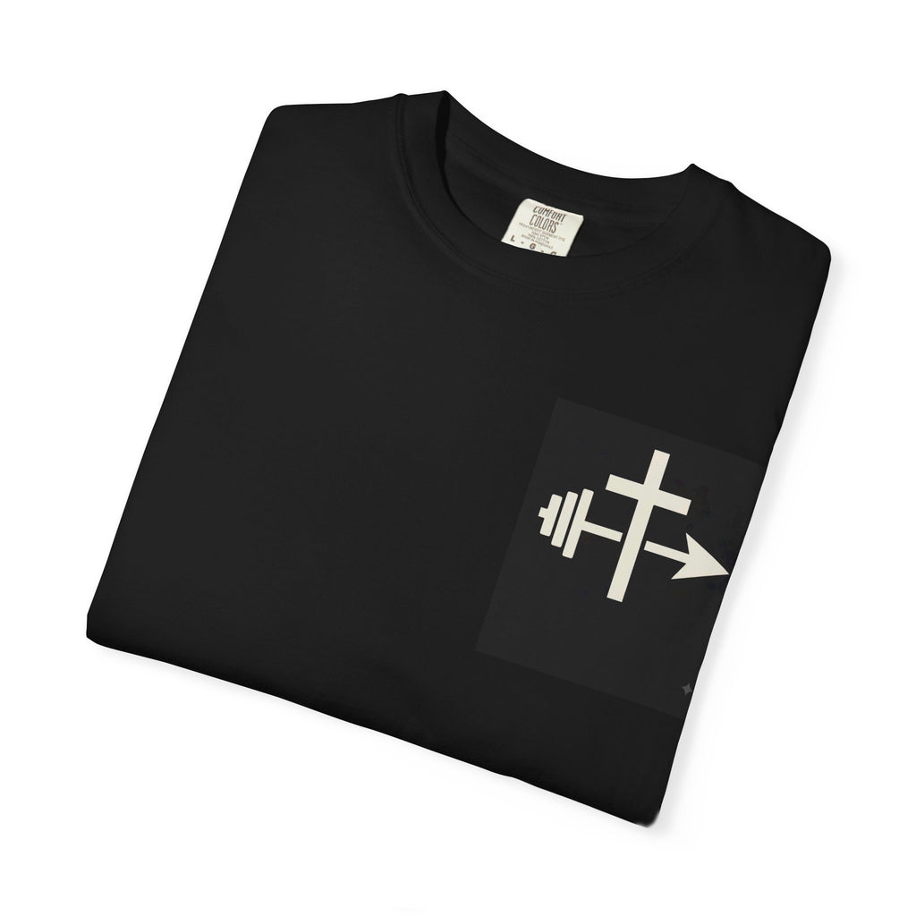 Cross and Barbell Chest Logo T-Shirt | Faith Fitness Tee