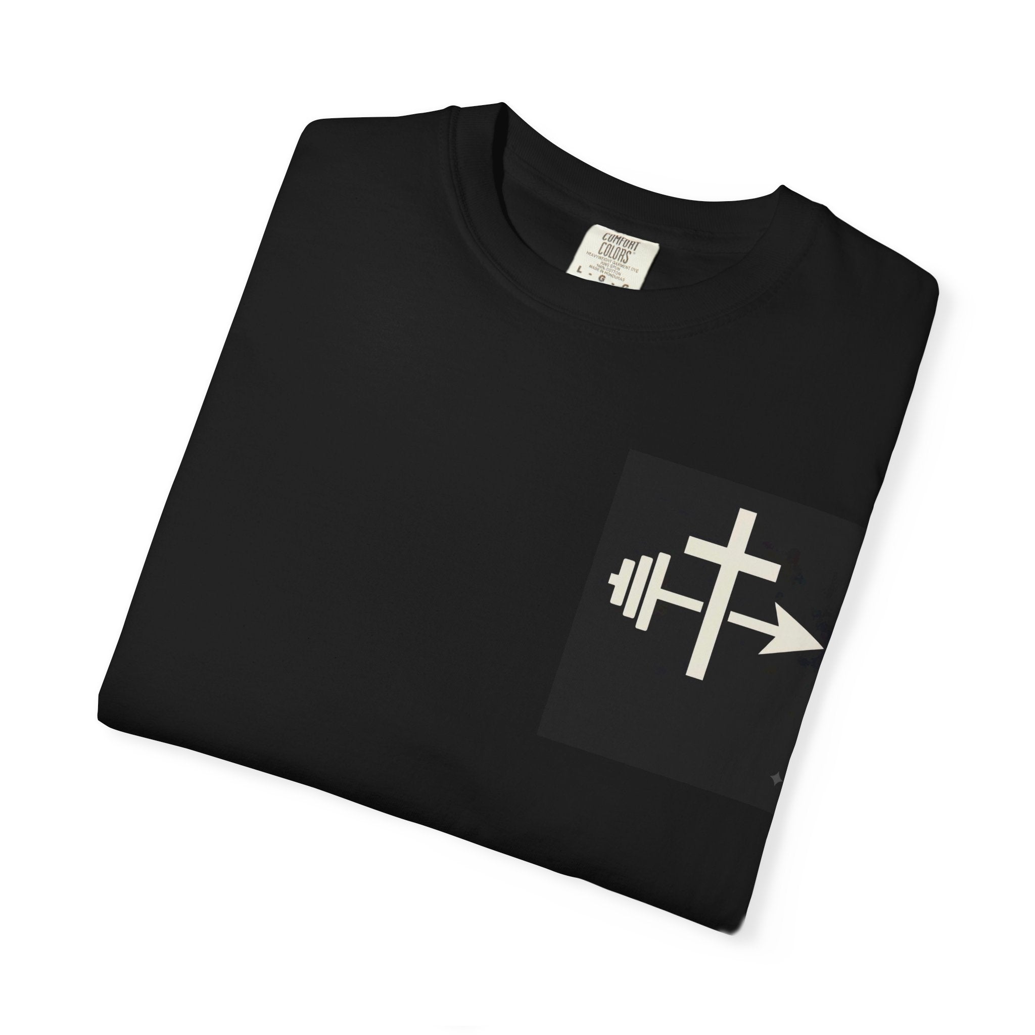 Cross and Barbell Chest Logo T-Shirt | Faith Fitness Tee