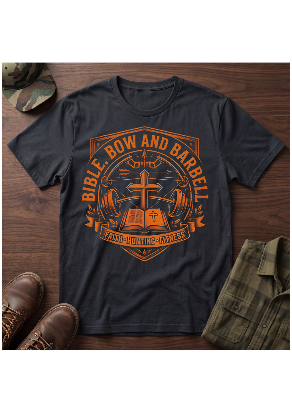 Bible Bow and Barbell Orange Emblem T-Shirt