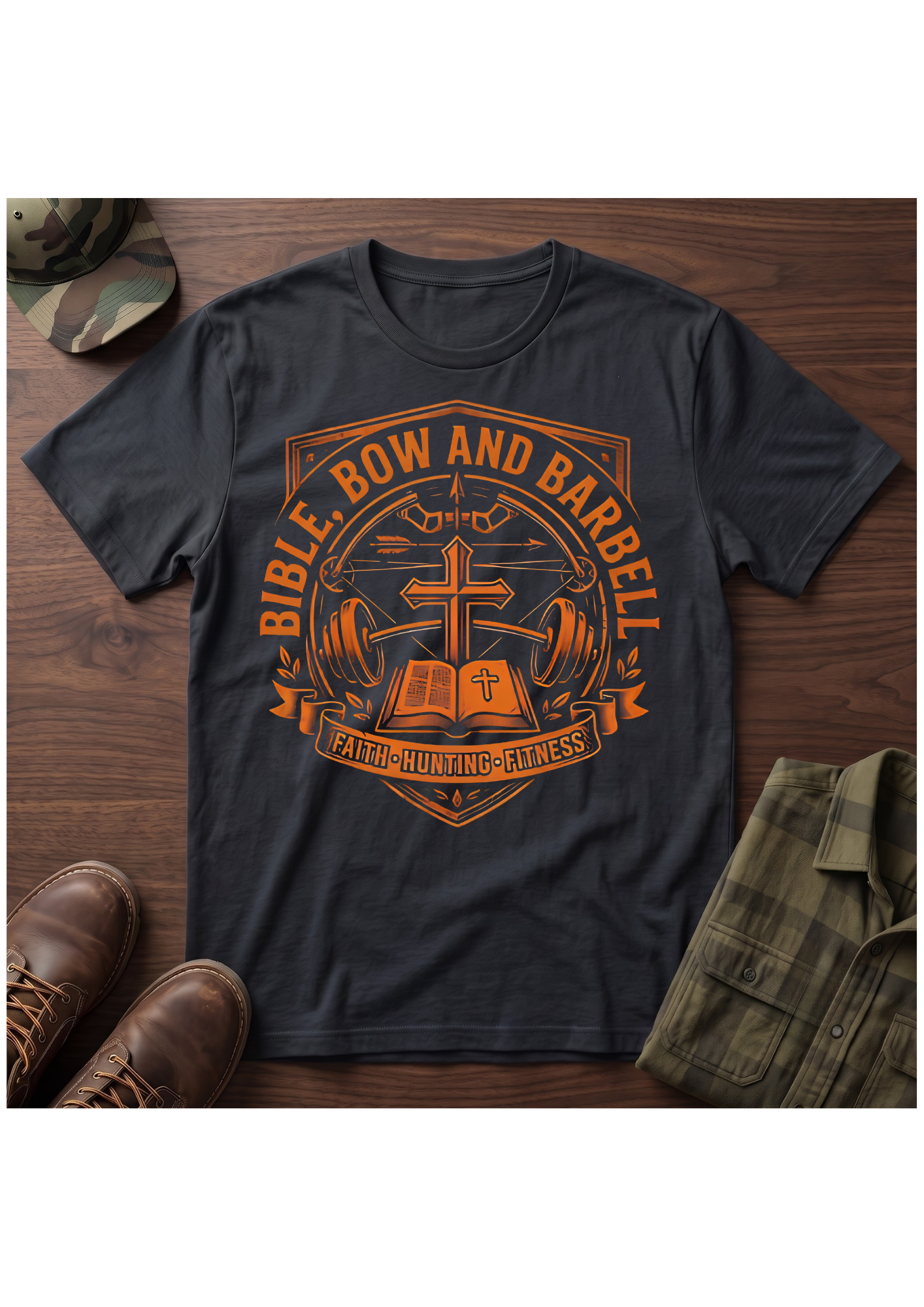 Bible Bow and Barbell Orange Emblem T-Shirt