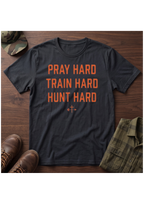 Pray, Train, Hunt Hard Orange T-Shirt