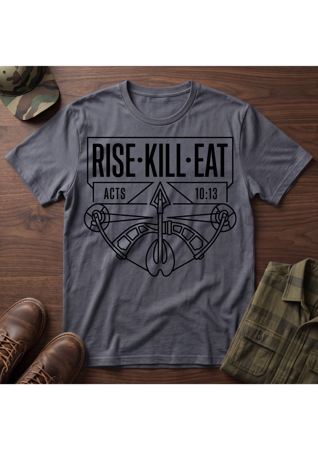 Rise, Kill, Eat Bow and Deer Track T-Shirt
