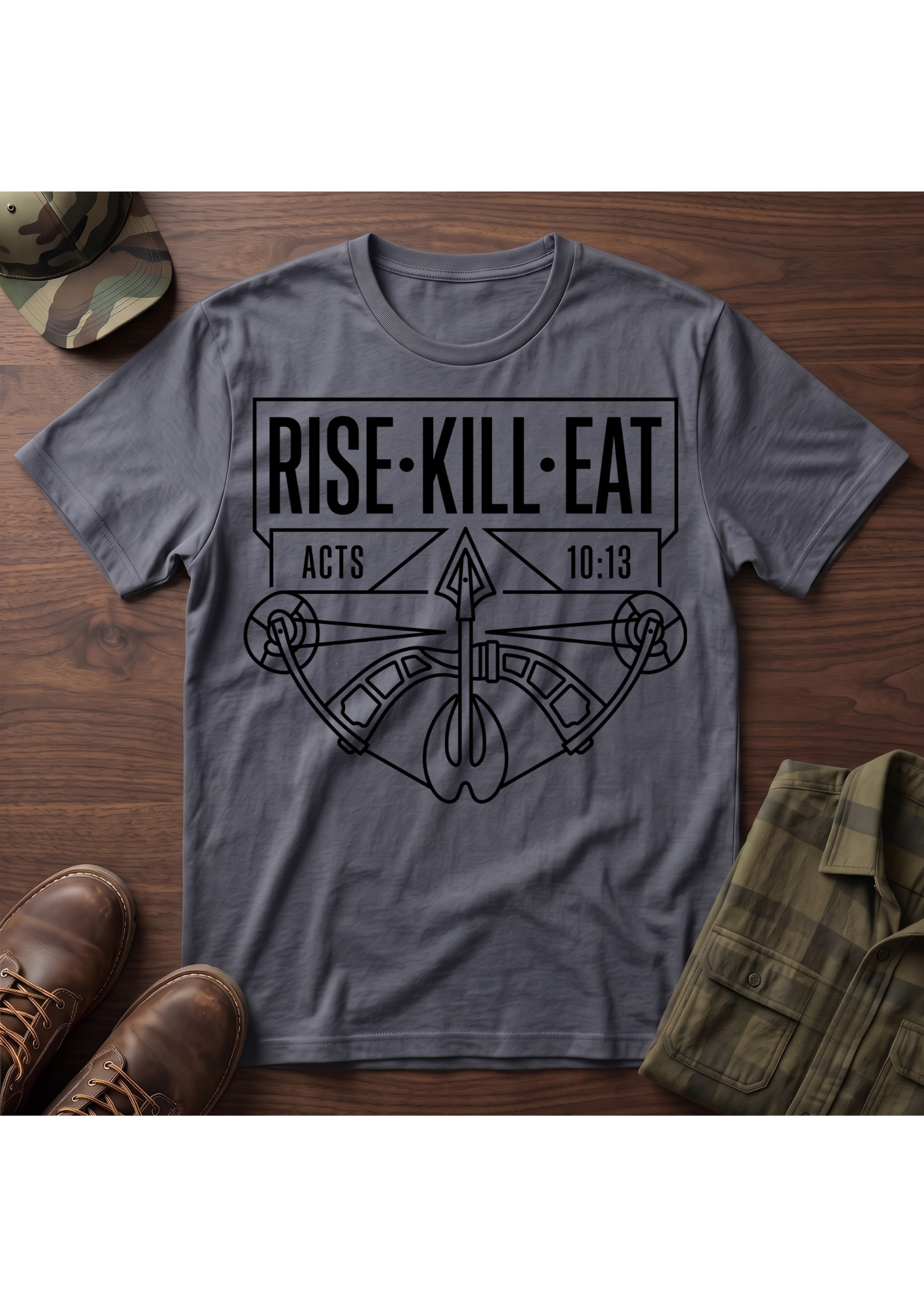 Rise, Kill, Eat Bow and Deer Track T-Shirt