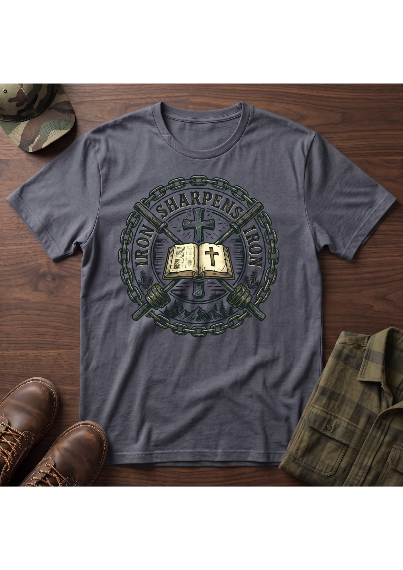 Iron Sharpens Iron Crossed Barbells T-Shirt