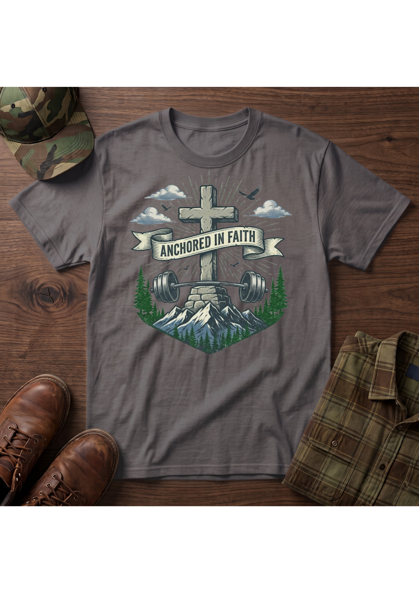 Anchored in Faith Stone Cross T-Shirt