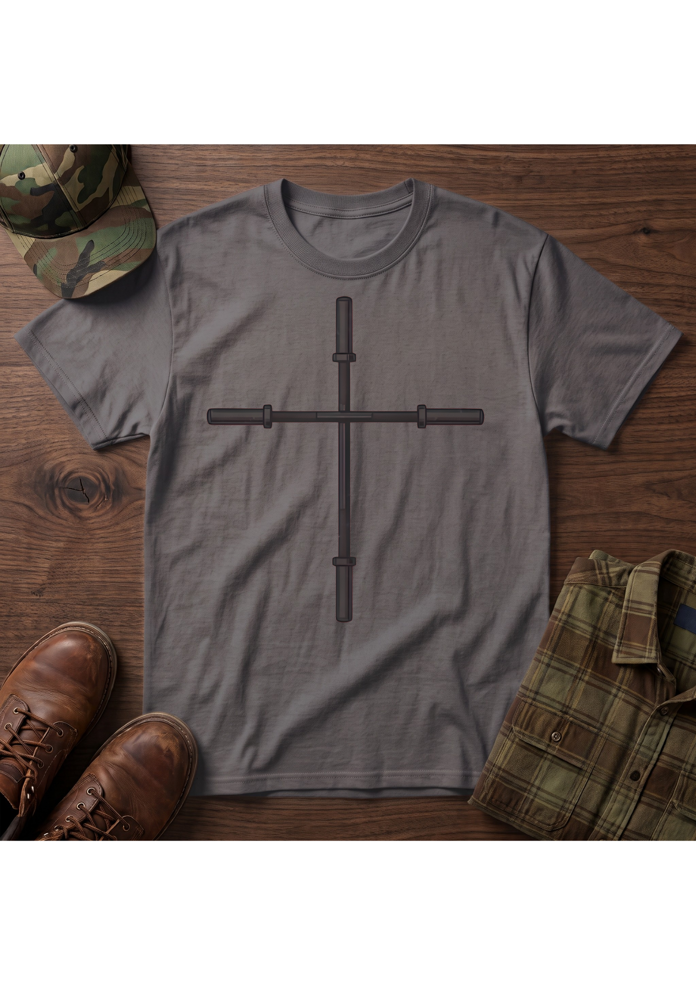 Barbell Cross Faith and Fitness T-Shirt