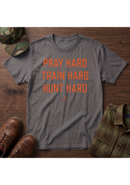 Pray, Train, Hunt Hard Orange T-Shirt