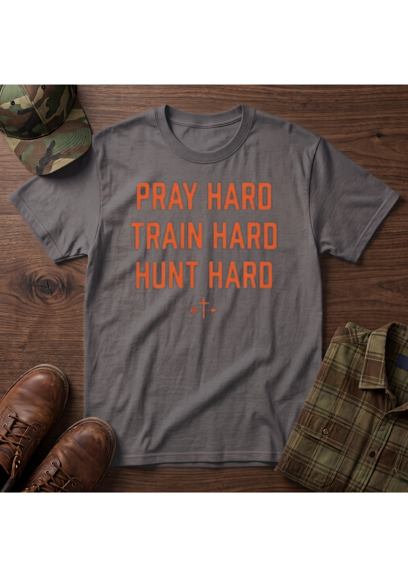 Pray, Train, Hunt Hard Orange T-Shirt