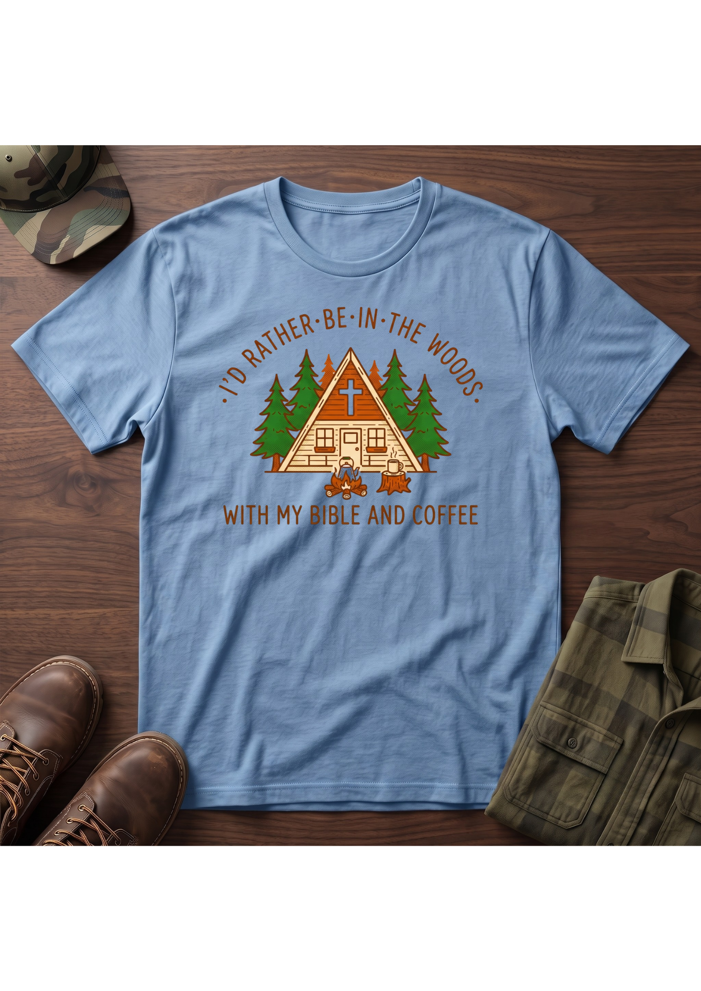I'd Rather Be in the Woods with My Coffee and Bible Graphic T-SHIRT