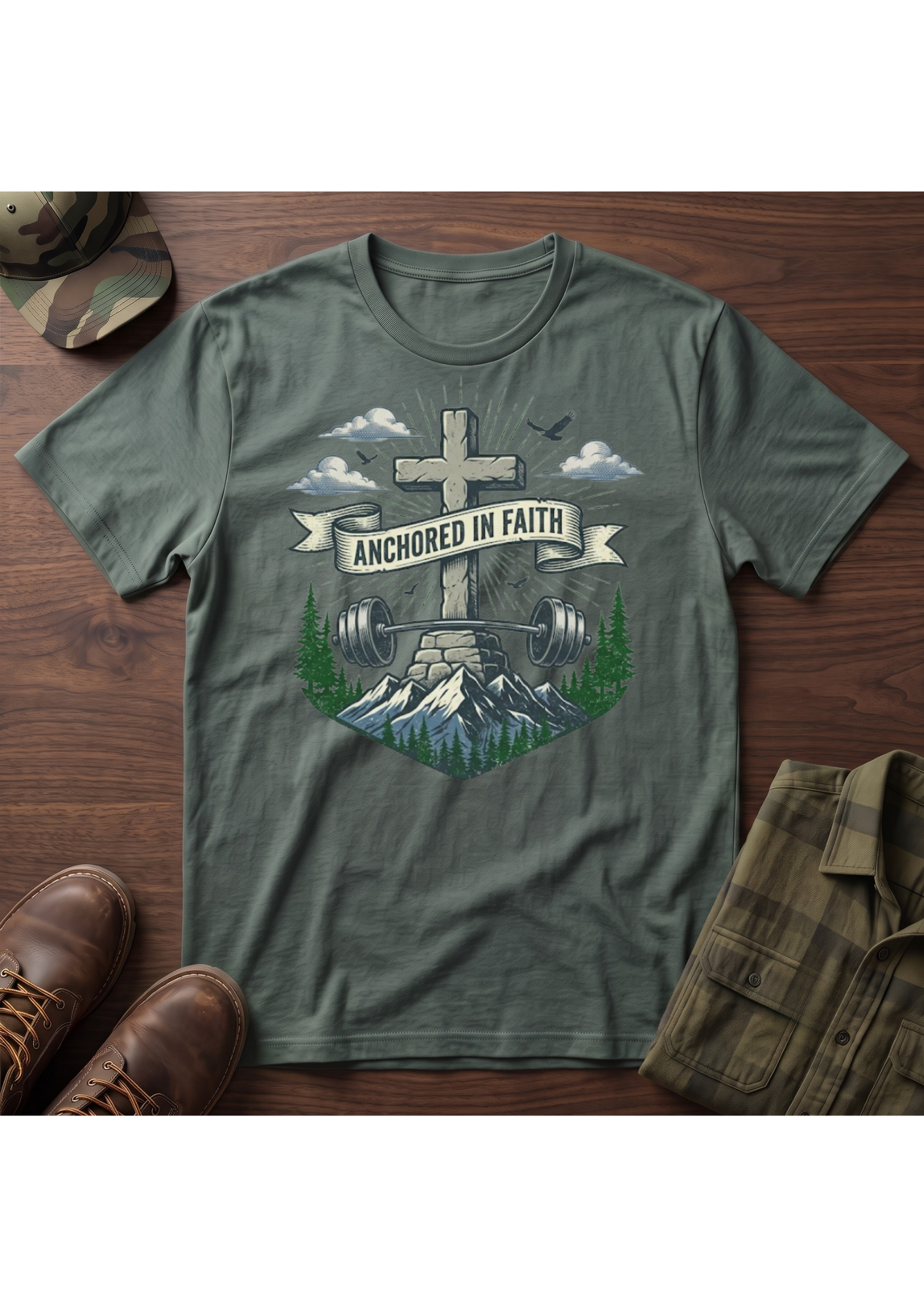 Anchored in Faith Stone Cross T-Shirt