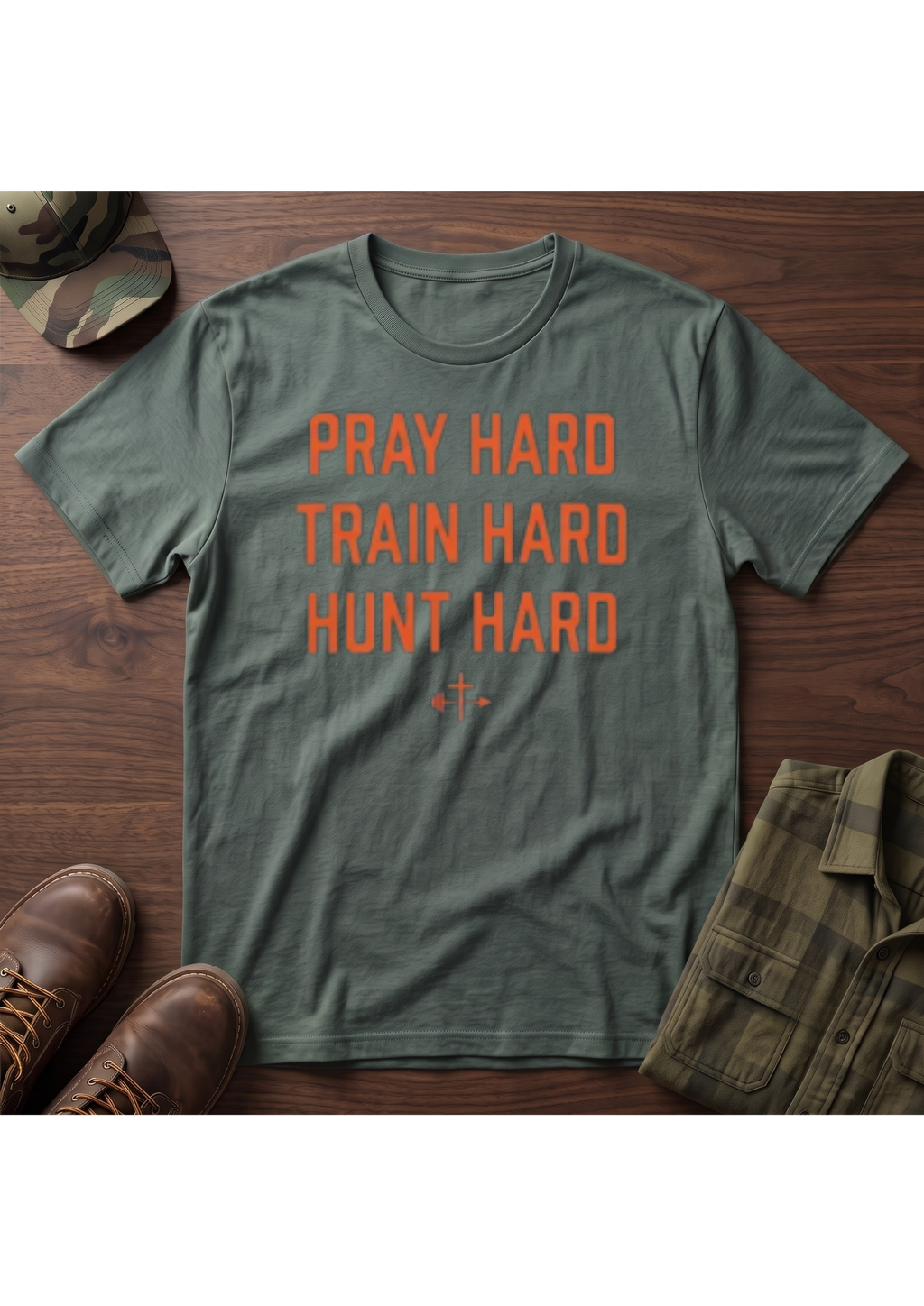 Pray, Train, Hunt Hard Orange T-Shirt