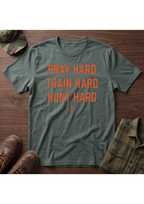 Pray, Train, Hunt Hard Orange T-Shirt