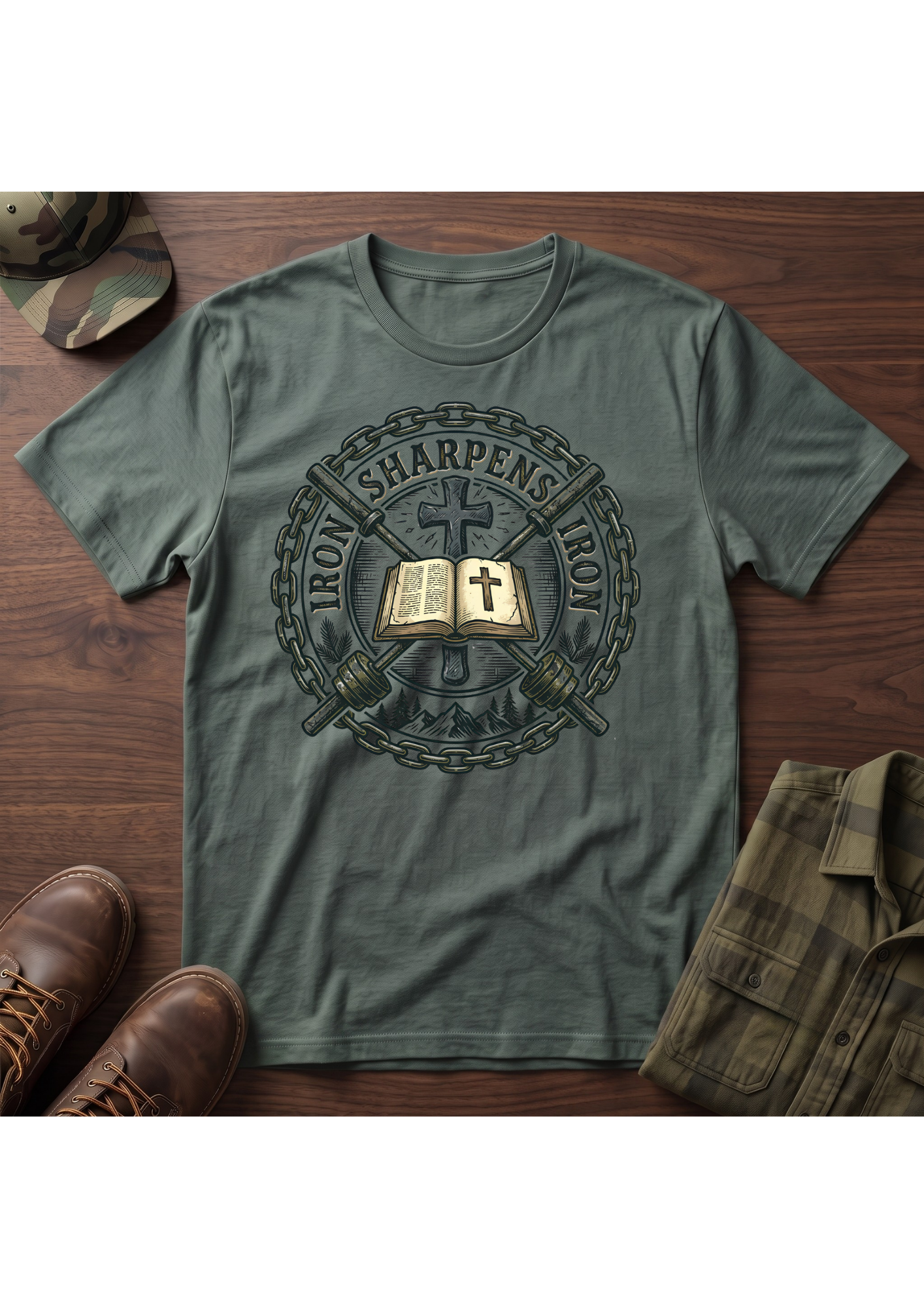 Iron Sharpens Iron Crossed Barbells T-Shirt