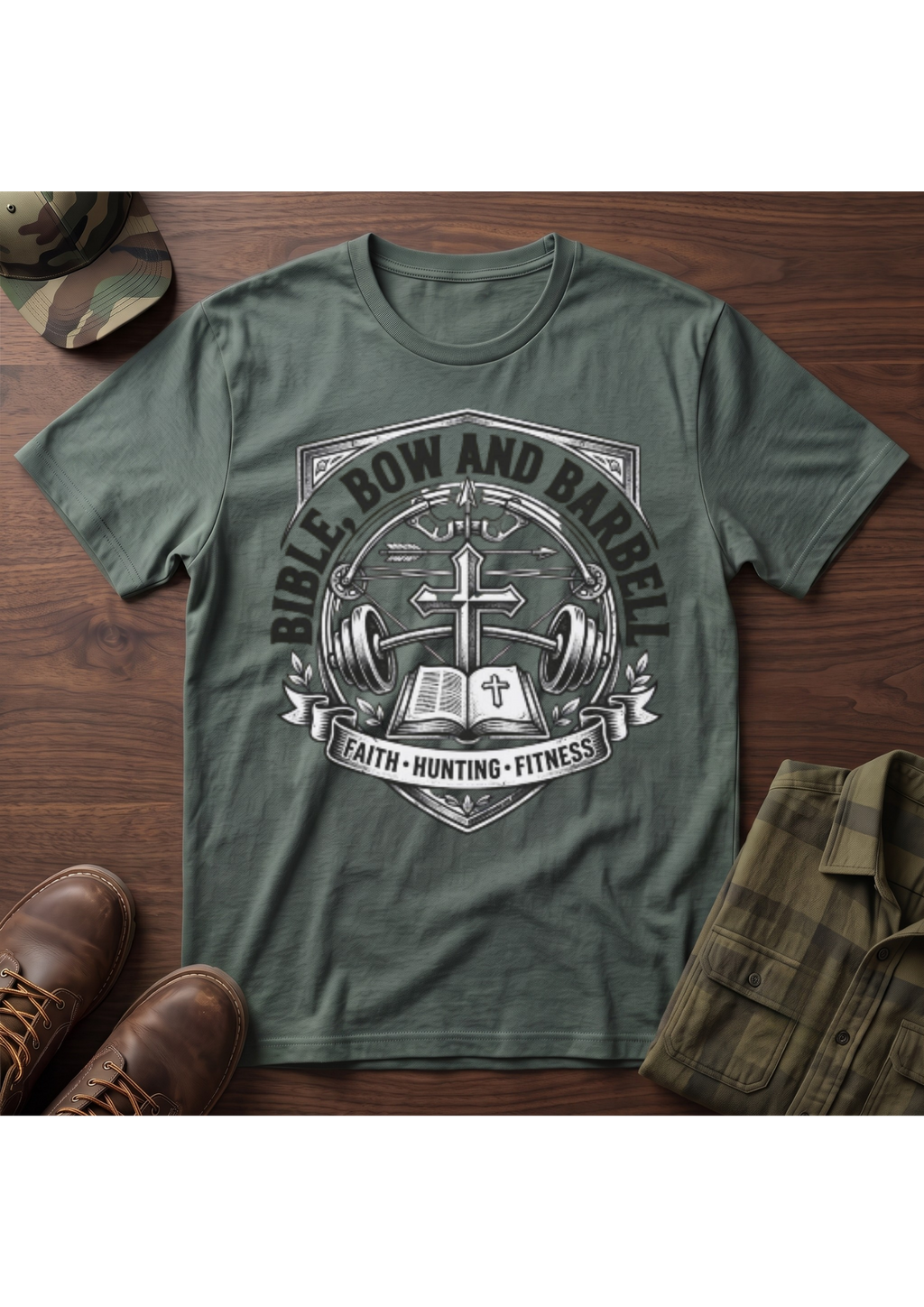 Bible Bow and Barbell Emblem T-Shirt