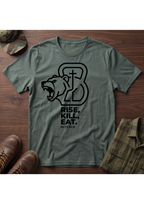 Rise, Kill, Eat. Cross, Bear and Kettlebell T-Shirt