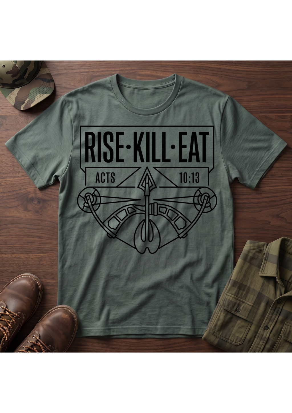 Rise, Kill, Eat Bow and Deer Track T-Shirt