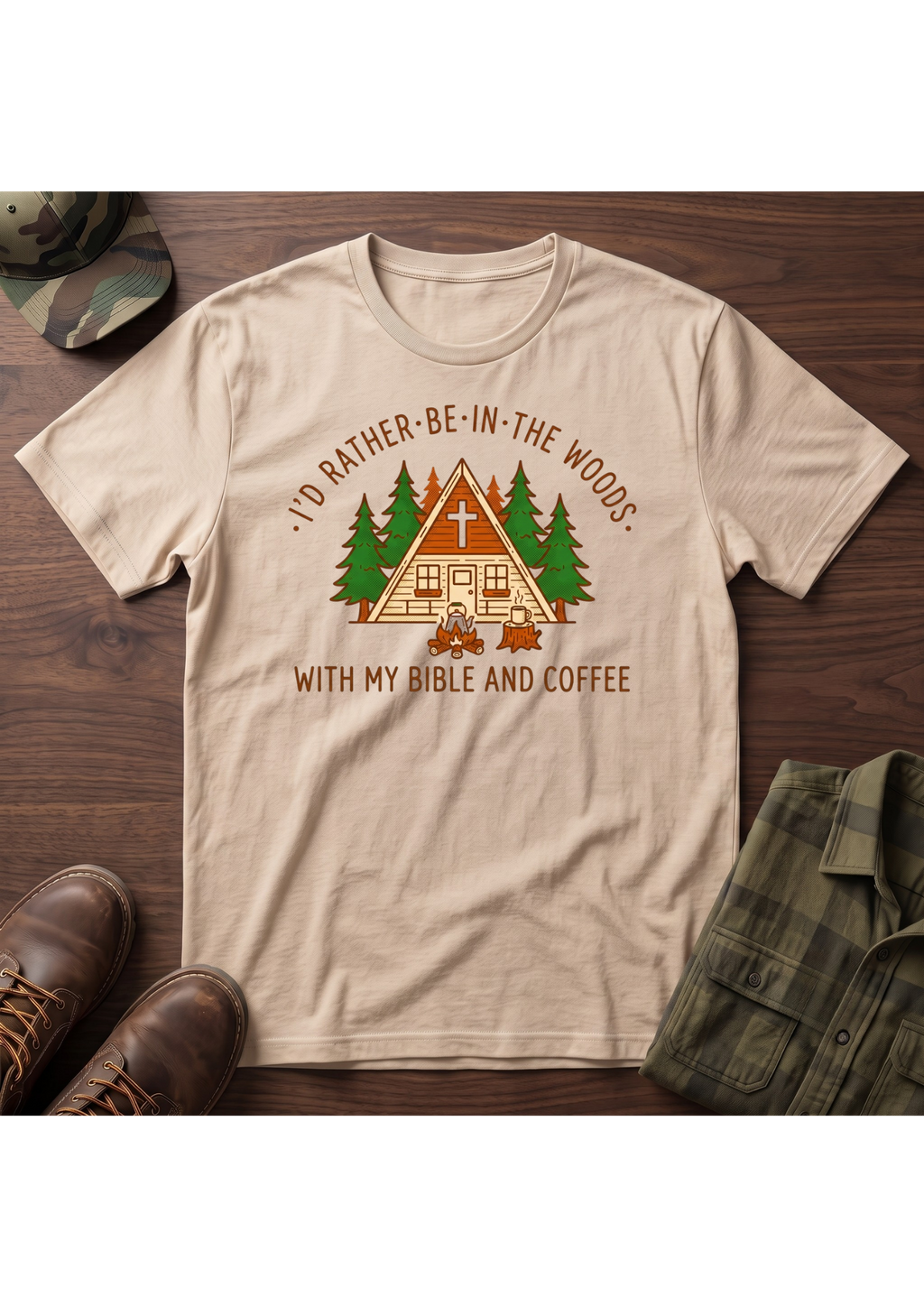 I'd Rather Be in the Woods with My Coffee and Bible Graphic T-SHIRT