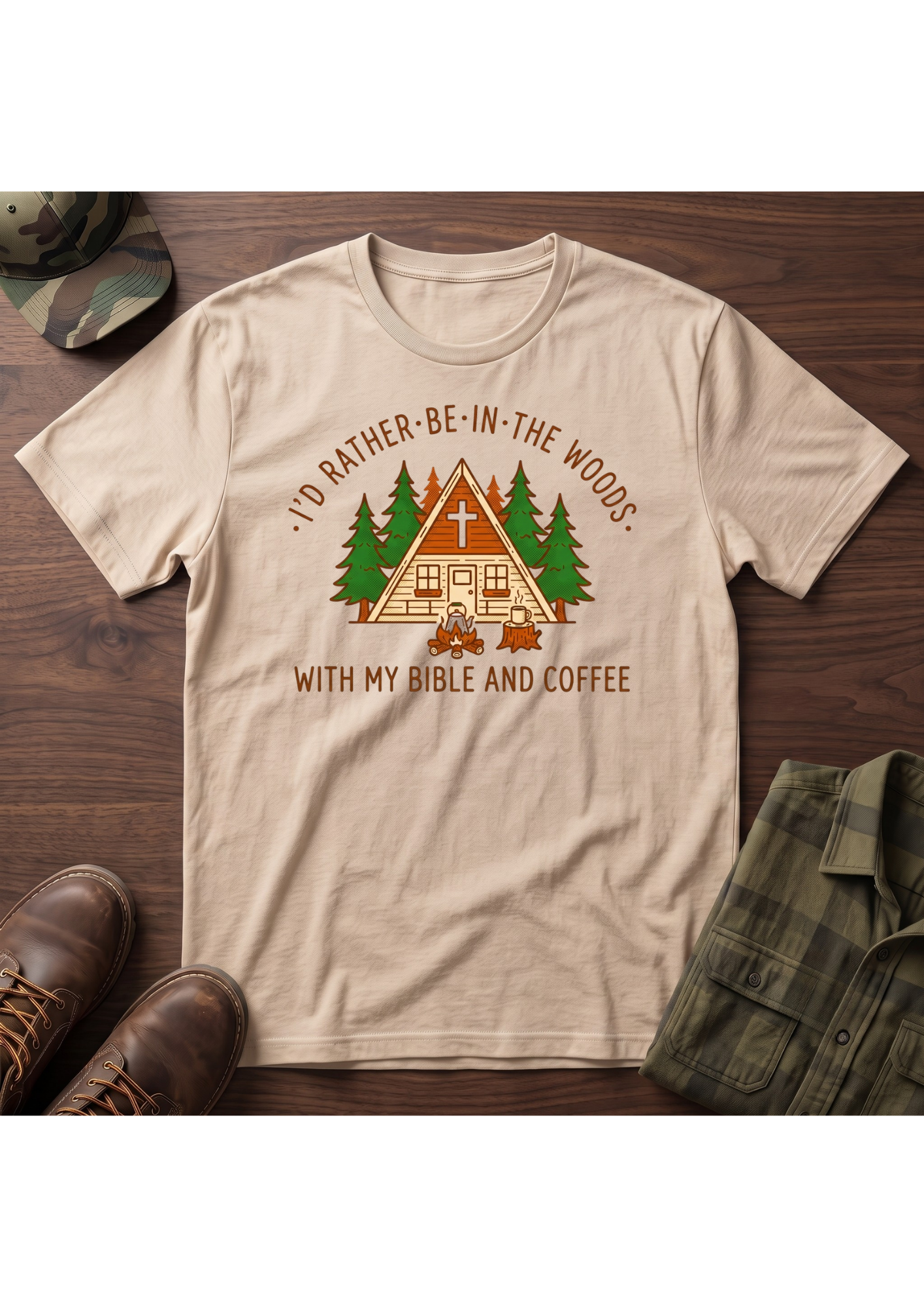 I'd Rather Be in the Woods with My Coffee and Bible Graphic T-SHIRT