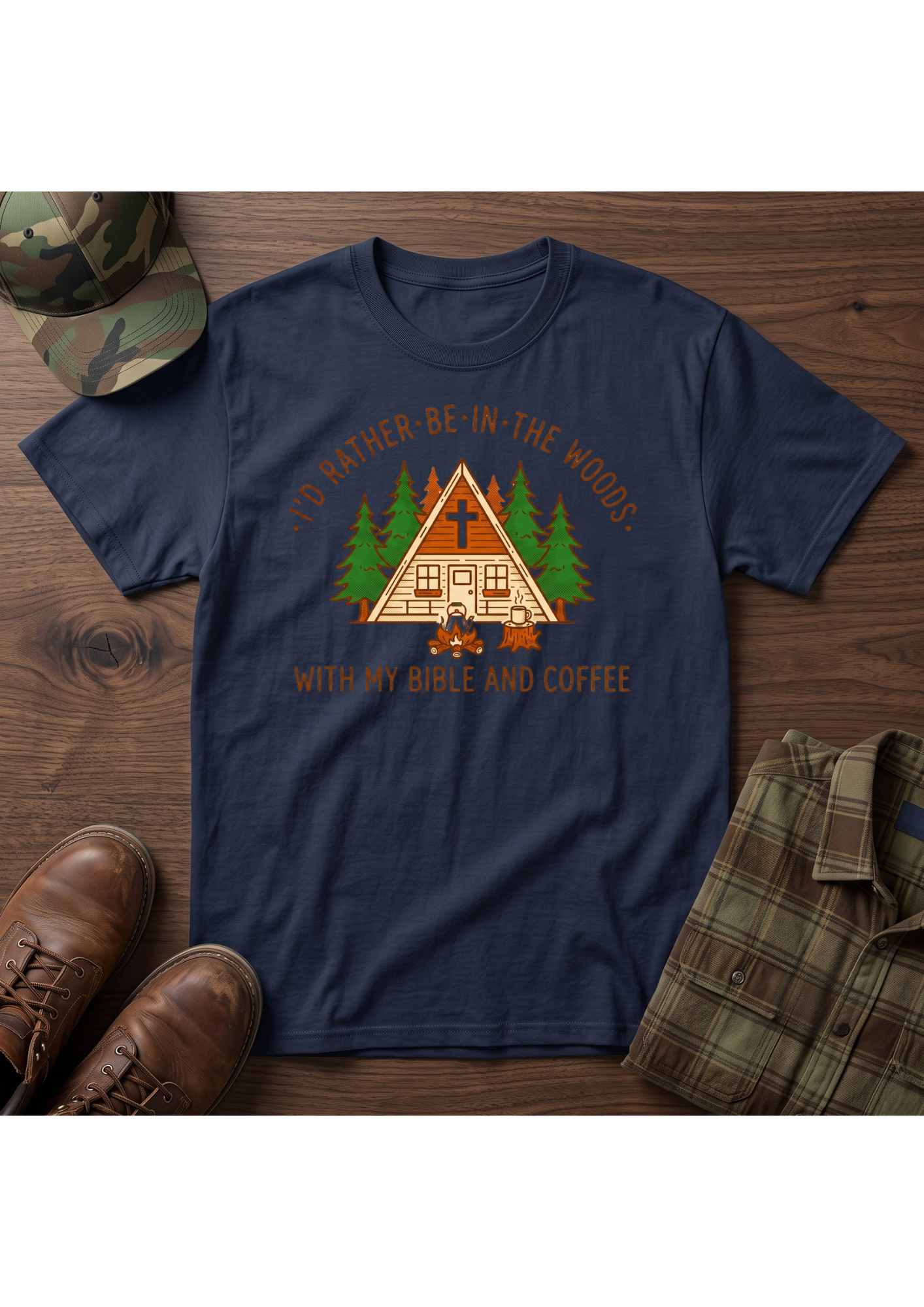 I'd Rather Be in the Woods with My Coffee and Bible Graphic T-SHIRT