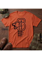 Rise, Kill, Eat. Cross, Bear and Kettlebell T-Shirt